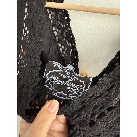 Temptation Positano Black Eyelet Crochet Smocked Mini Dress Coquette Whimsigoth - Picture 10 of 10